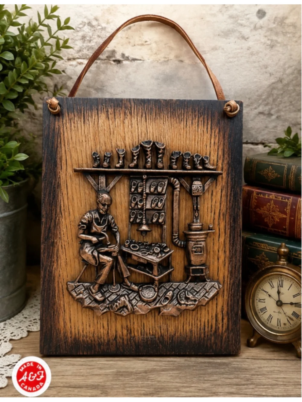 Vintage A&J Shoemaker Workshop Wall Plaque One Size Brown Bronze
